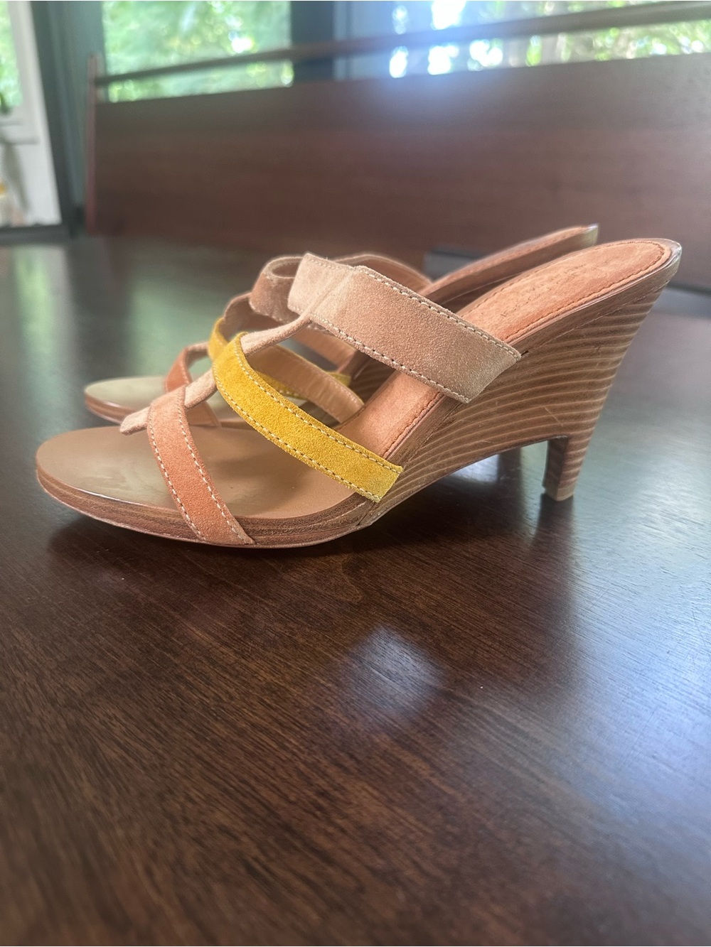 Sergio Rossi Suede Multi Strap Open Toe Sandals Wooden Cut Out Heels 40 9